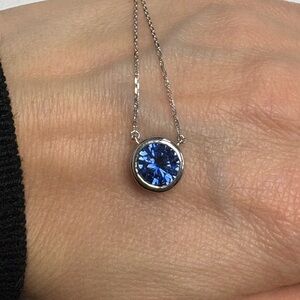 Suzy Levian Lab Created Sapphire Blue Sterling Silver Necklace NWT Sample Item